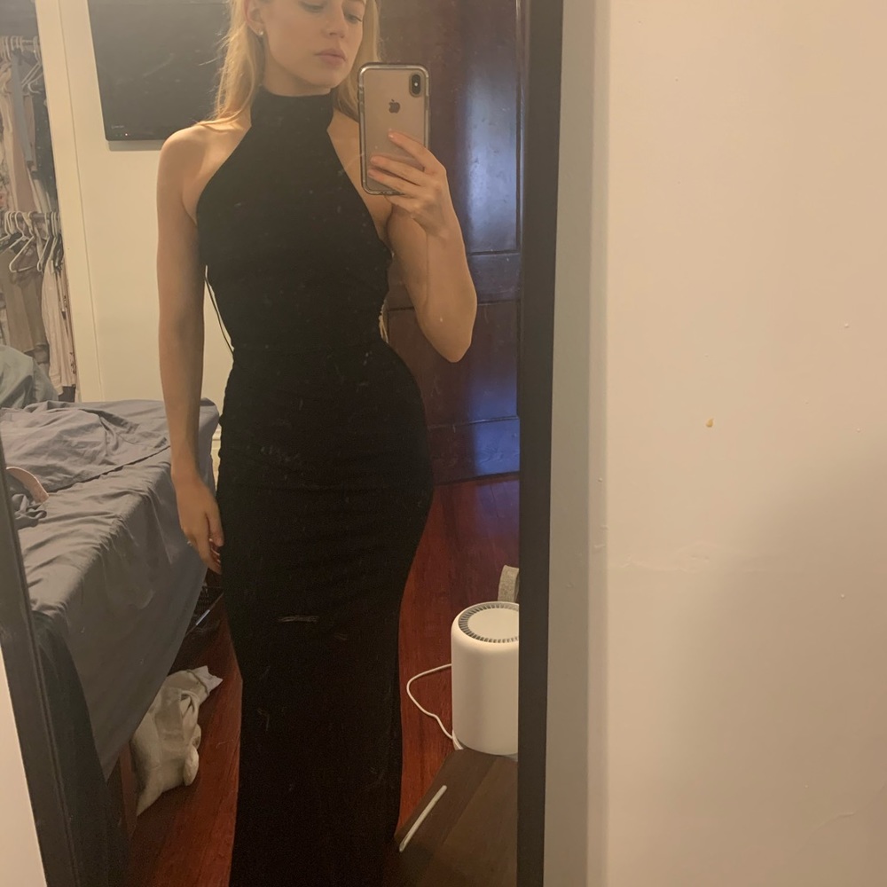 Long black high neck dress